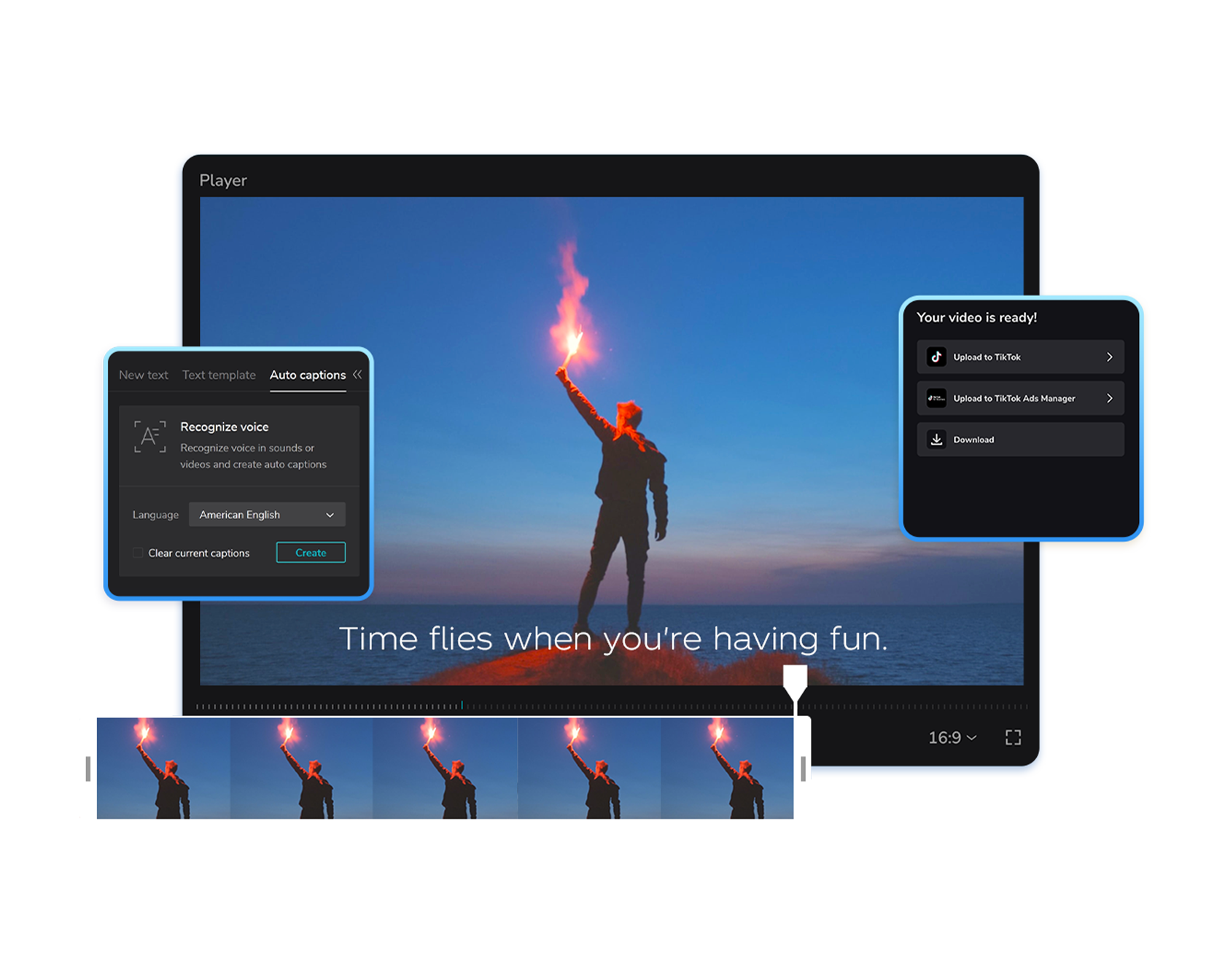 CapCut video editor interface with auto-caption feature