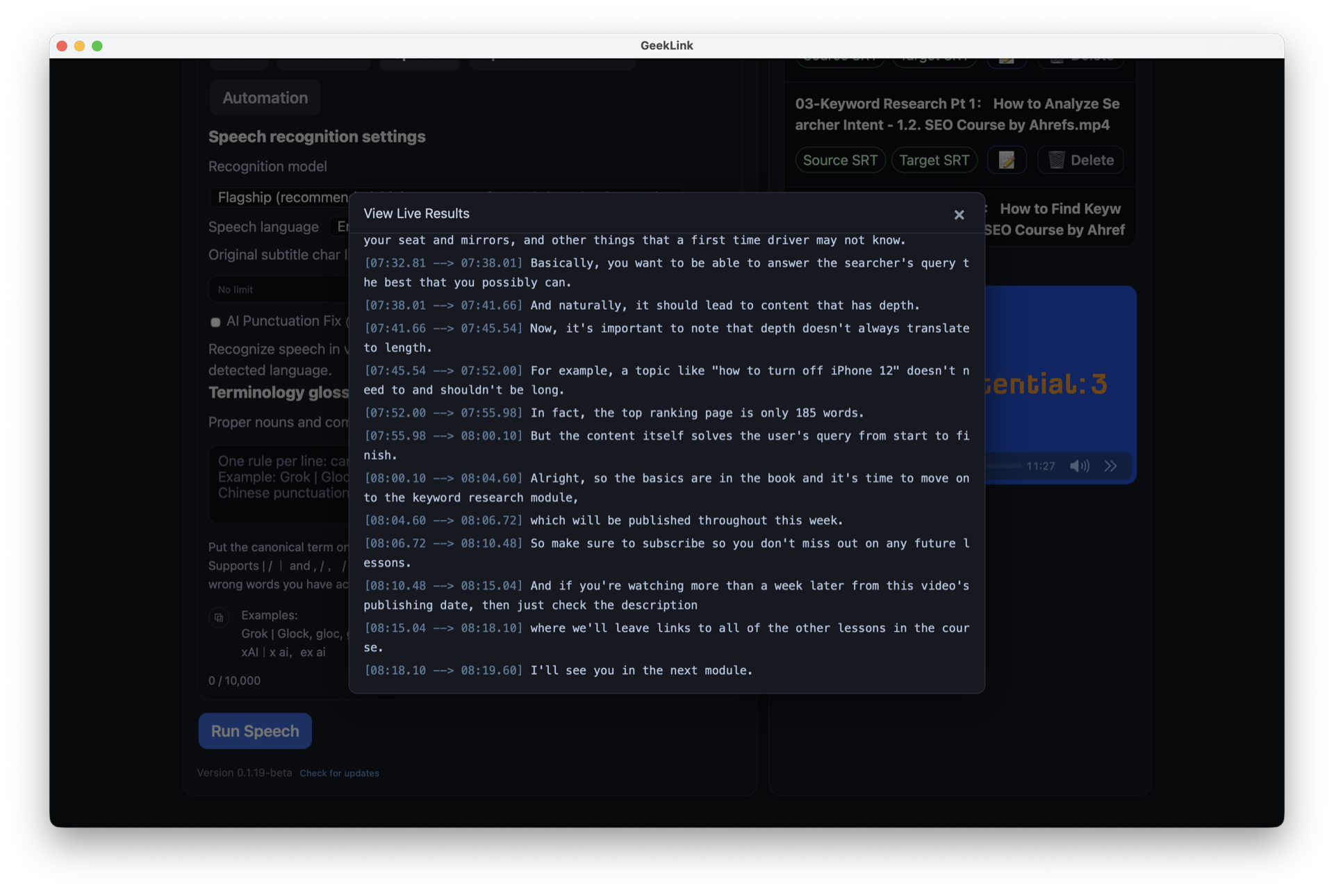 GeekLink transkribiert gesprochenes Audio in zeitsynchrone Untertitel