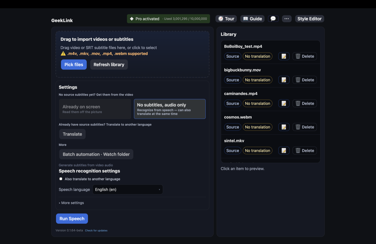 GeekLink-Dashboard — Video importieren und dann „Schon im Bild — vom Bild ablesen